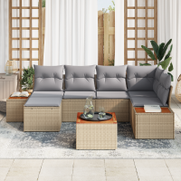 Produktbild för Trädgårdsoffset med kudde 7 pcs Beige och Ljusgrå Polyrattan