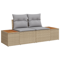 Produktbild för Trädgårdsoffset med kudde 7 pcs Beige och Ljusgrå Polyrattan