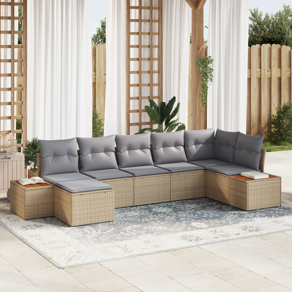 Produktbild för Trädgårdsoffset med kudde 8 pcs Beige och Ljusgrå Polyrattan