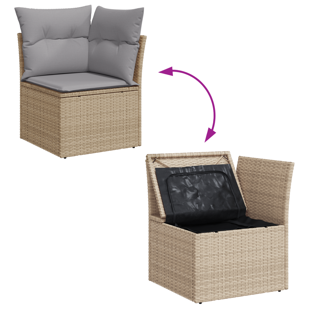 Produktbild för Trädgårdsoffset med kudde 8 pcs Beige och Ljusgrå Polyrattan