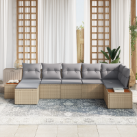 Produktbild för Trädgårdsoffset med kudde 8 pcs Beige och Ljusgrå Polyrattan