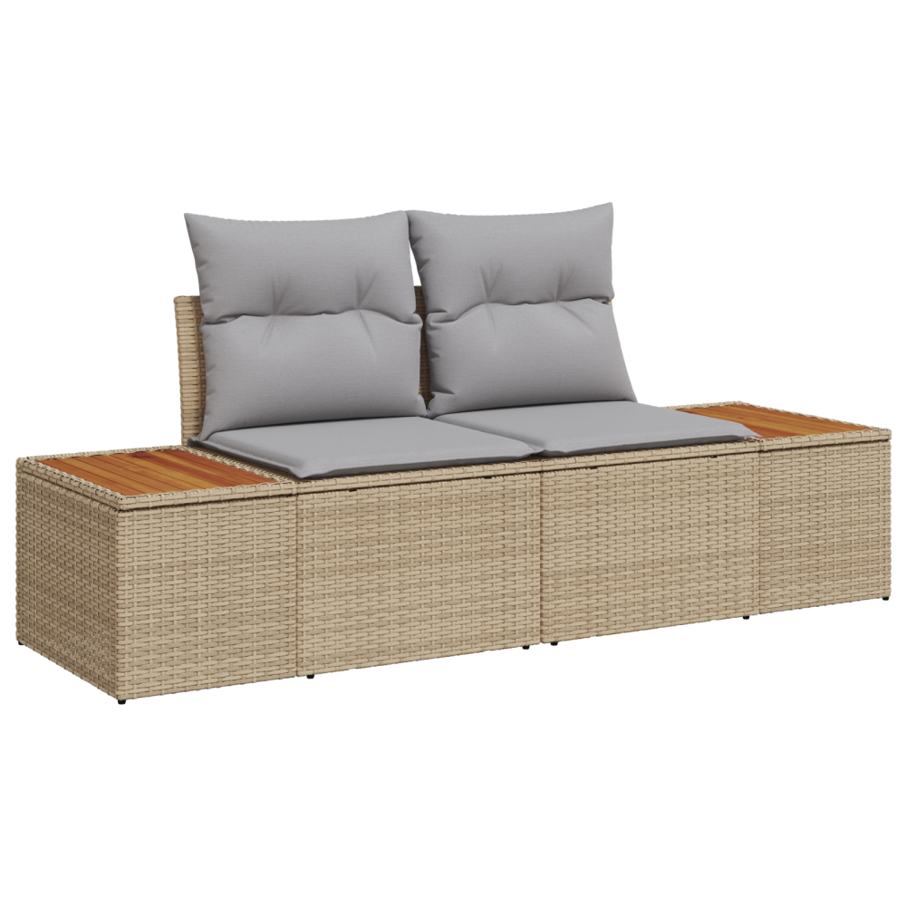 Produktbild för Trädgårdsoffset med kudde 8 pcs Beige och Ljusgrå Polyrattan
