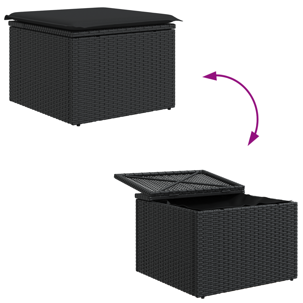 Produktbild för Trädgårdsoffset med kudde 6 pcs Svart Poly Rattan