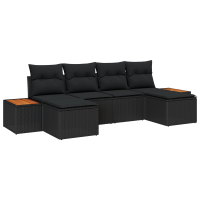 Produktbild för Trädgårdsoffset med kudde 6 pcs Svart Poly Rattan