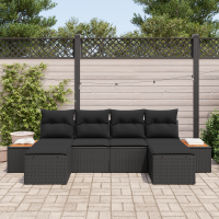 Produktbild för Trädgårdsoffset med kudde 6 pcs Svart Poly Rattan