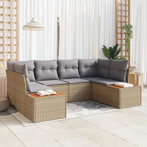 vidaXL Trädgårdsoffset med kudde 6 pcs Beige och Ljusgrå Polyrattan