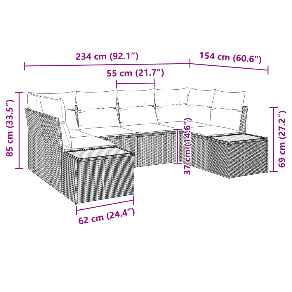 Produktbild för Trädgårdsoffset med kudde 6 pcs Beige och Ljusgrå Polyrattan