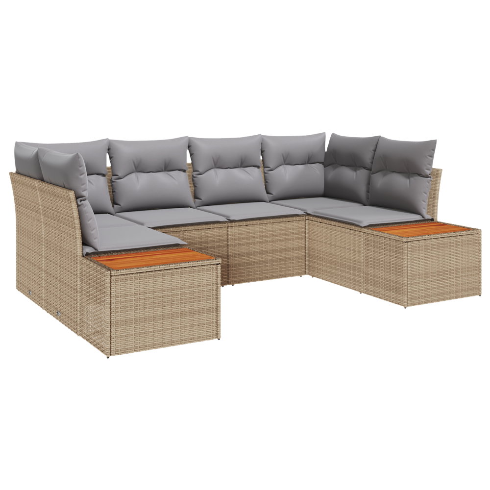 Produktbild för Trädgårdsoffset med kudde 6 pcs Beige och Ljusgrå Polyrattan