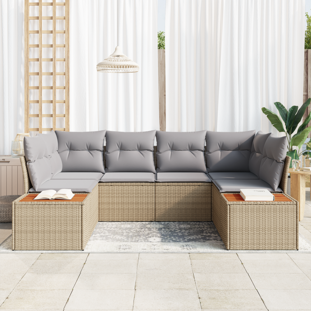Produktbild för Trädgårdsoffset med kudde 6 pcs Beige och Ljusgrå Polyrattan