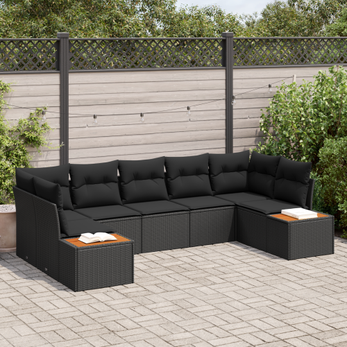 vidaXL Trädgårdsoffset med kudde med lagring 7 pcs Svart Polyrattan