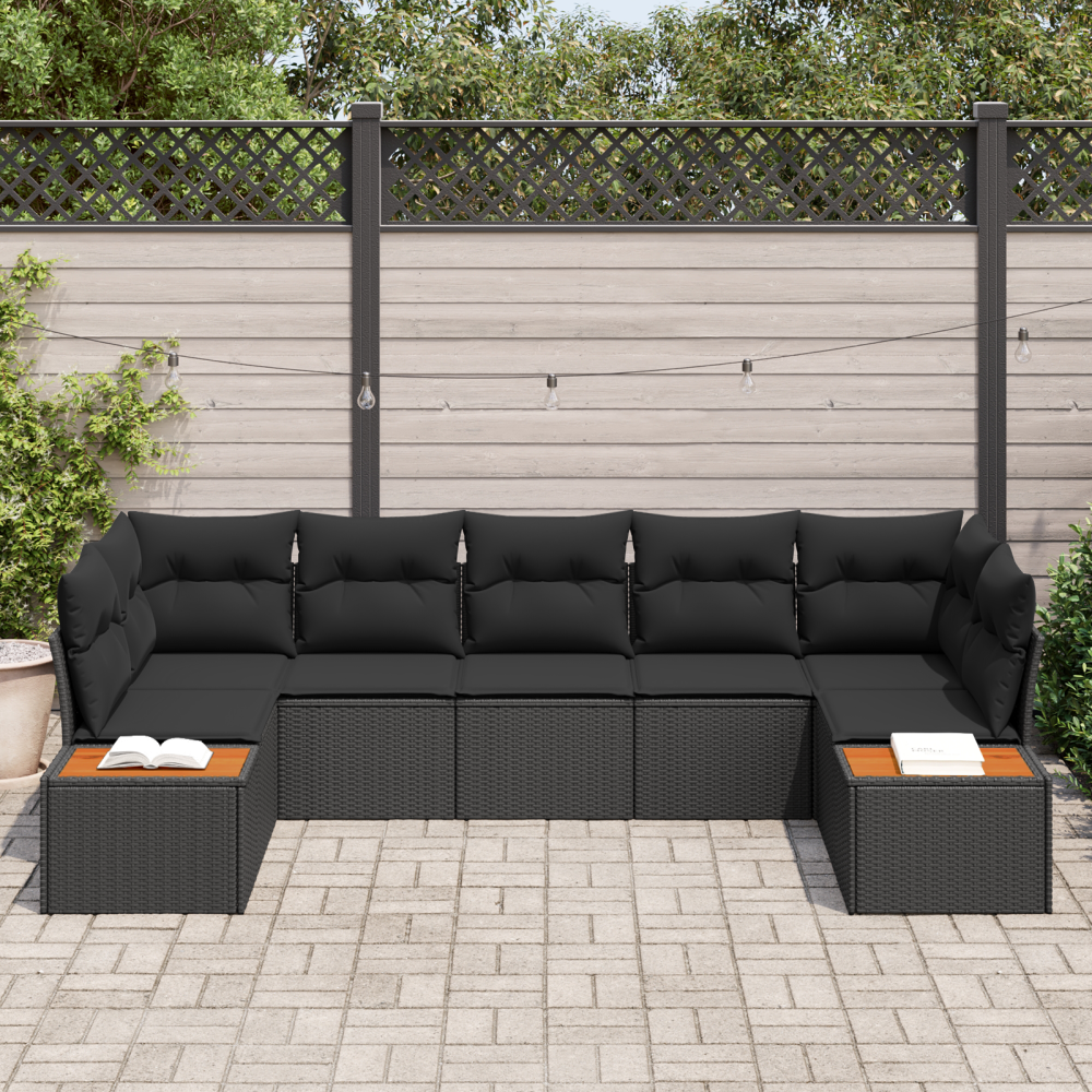 Produktbild för Trädgårdsoffset med kudde med lagring 7 pcs Svart Polyrattan