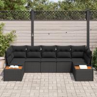 Produktbild för Trädgårdsoffset med kudde med lagring 7 pcs Svart Polyrattan