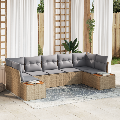 vidaXL Trädgårdsoffset med kudde 7 pcs Beige och Ljusgrå Polyrattan