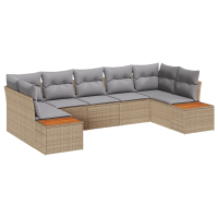 Produktbild för Trädgårdsoffset med kudde 7 pcs Beige och Ljusgrå Polyrattan