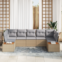 Produktbild för Trädgårdsoffset med kudde 7 pcs Beige och Ljusgrå Polyrattan