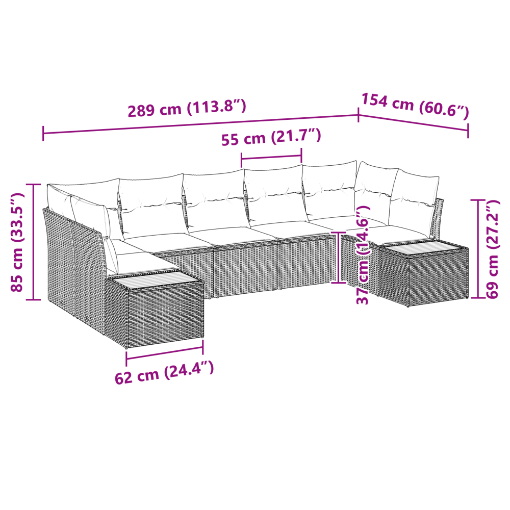Produktbild för Trädgårdsoffset 7 pcs Beige och gräddfärgad Polyrattan