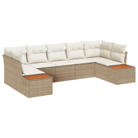 Produktbild för Trädgårdsoffset 7 pcs Beige och gräddfärgad Polyrattan