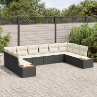 Produktbild för Trädgårdsoffset med kudde 10 pcs Svart och kräm Polyrattan