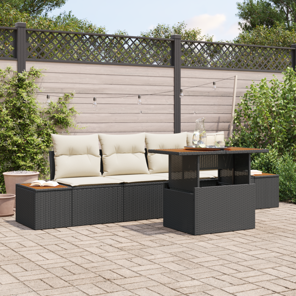 Produktbild för Trädgårdsoffset med lagring 5 pcs Svart Poly rattan