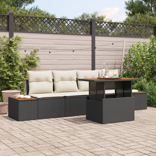 vidaXL Trädgårdsoffset med lagring 5 pcs Svart Poly rattan
