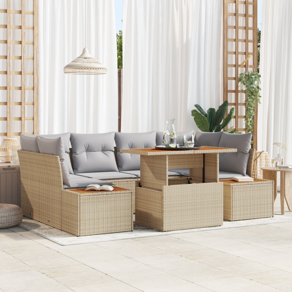 Produktbild för Trädgårdsoffset med lagring 7 pcs Beige Poly rattan