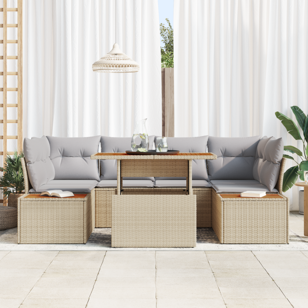 Produktbild för Trädgårdsoffset med lagring 7 pcs Beige Poly rattan