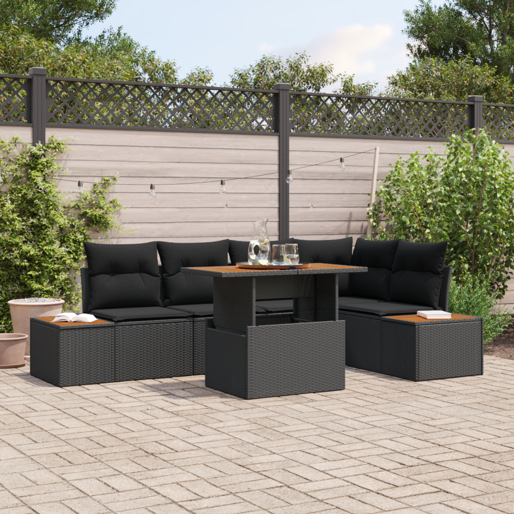 Produktbild för Trädgårdsoffset med lagring 6 pcs Svart Poly rattan