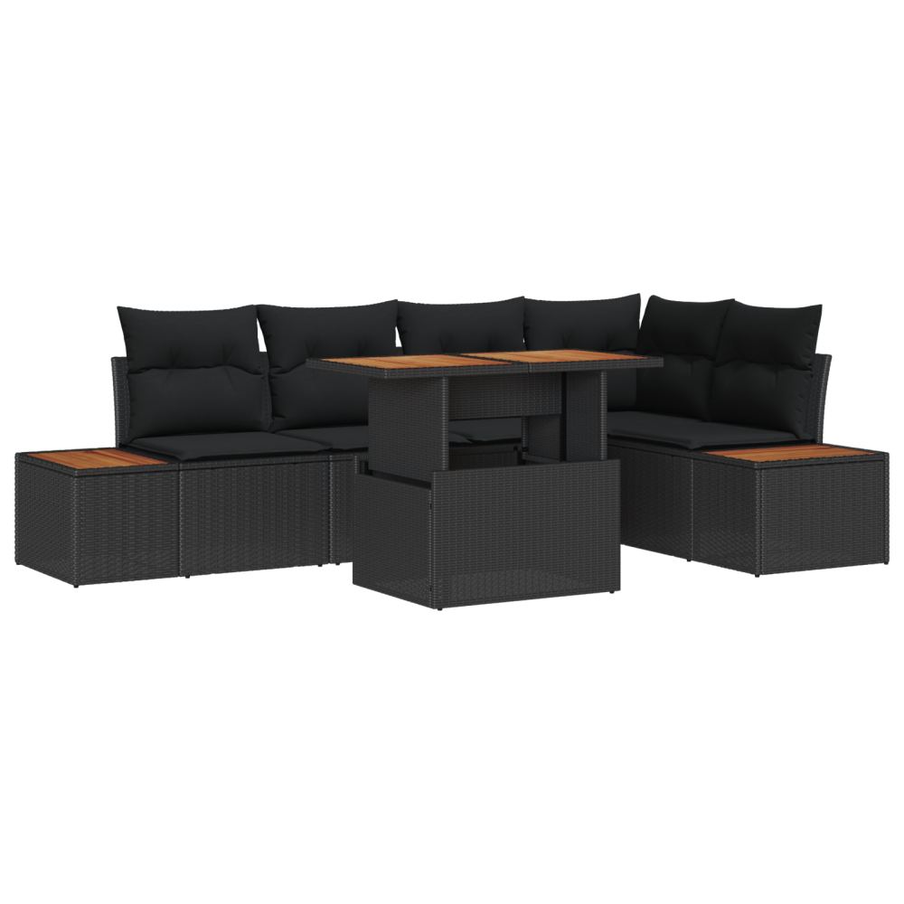 Produktbild för Trädgårdsoffset med lagring 6 pcs Svart Poly rattan