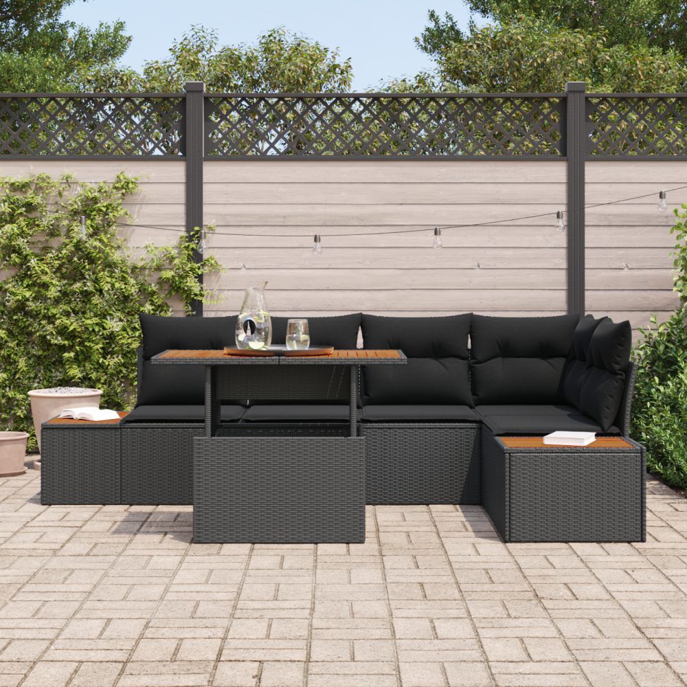 Produktbild för Trädgårdsoffset med lagring 6 pcs Svart Poly rattan