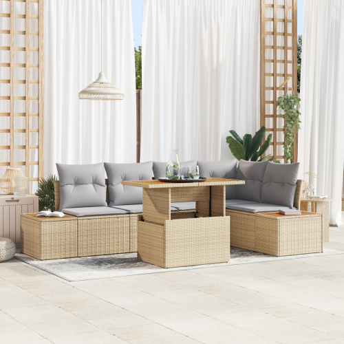 vidaXL Trädgårdsoffset med lagring 6 pcs Beige Poly rattan