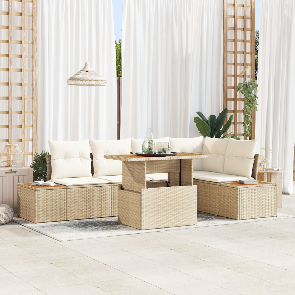 Produktbild för Trädgårdsoffset med lagring 6 pcs Beige Poly rattan
