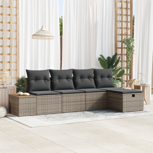vidaXL Trädgårdsoffset med kudde 5 pcs Grå Poly rattan - Utesoffor