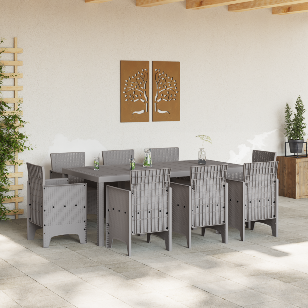 Produktbild för Trädgårdsmöbelset 9 pcs Ljusgrå Polypropylen