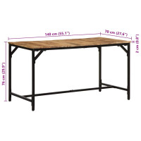 Produktbild för Matbord 140x70x75 cm massivt trä grov mango