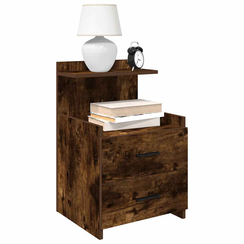 Produktbild för Sängbord 2 st med 2 lådor rökt ek 40x36,5x62 cm