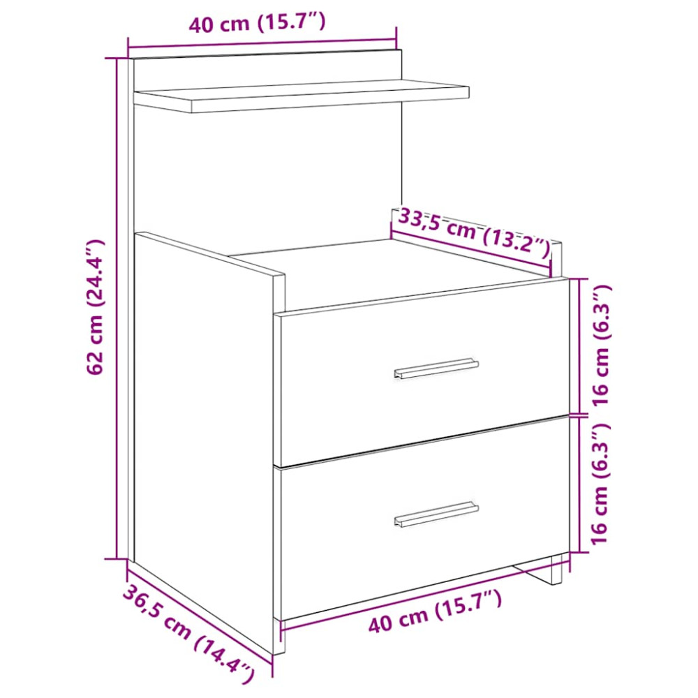 Produktbild för Sängbord 2 st med 2 lådor rökt ek 40x36,5x62 cm