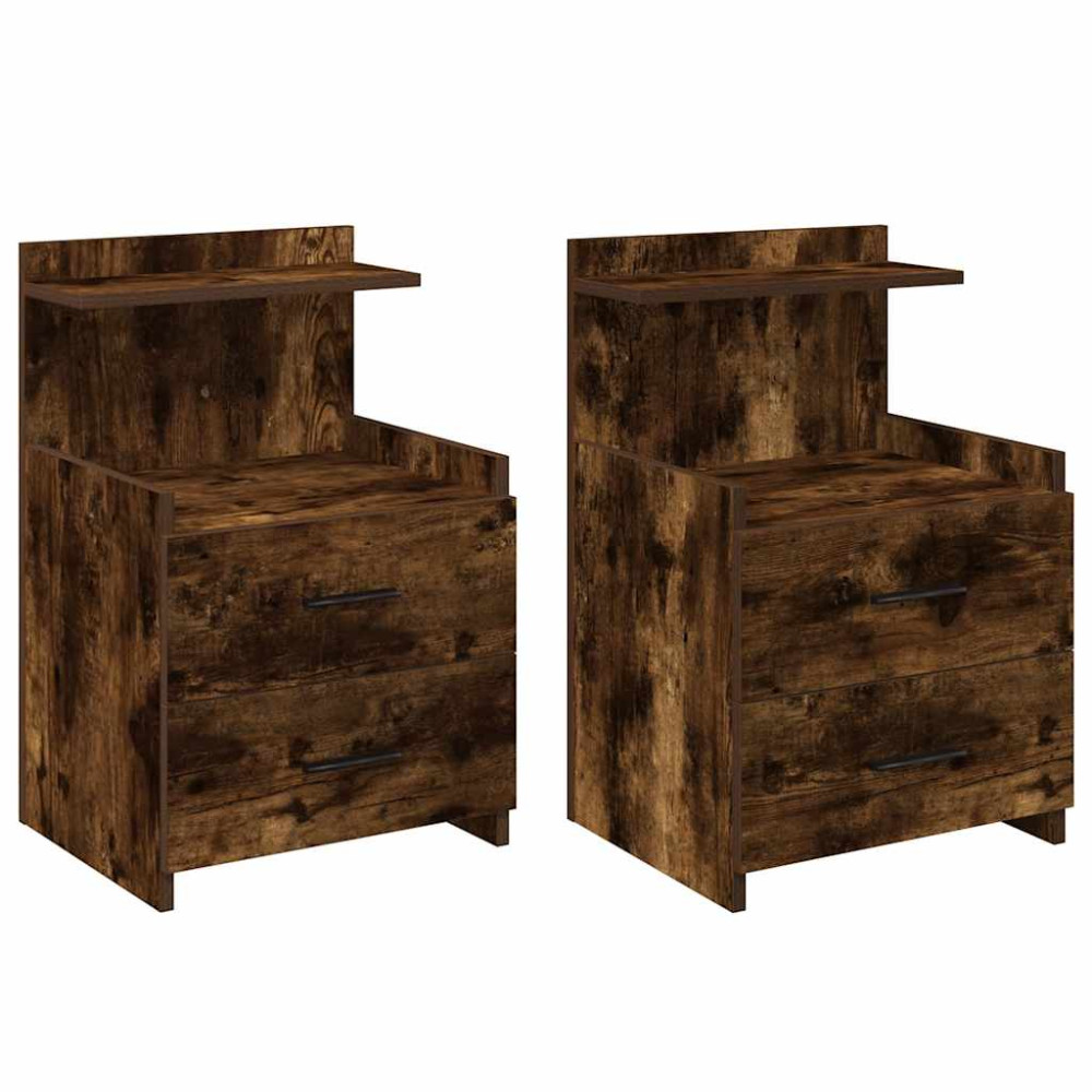 Produktbild för Sängbord 2 st med 2 lådor rökt ek 40x36,5x62 cm