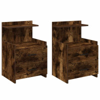 Produktbild för Sängbord 2 st med 2 lådor rökt ek 40x36,5x62 cm