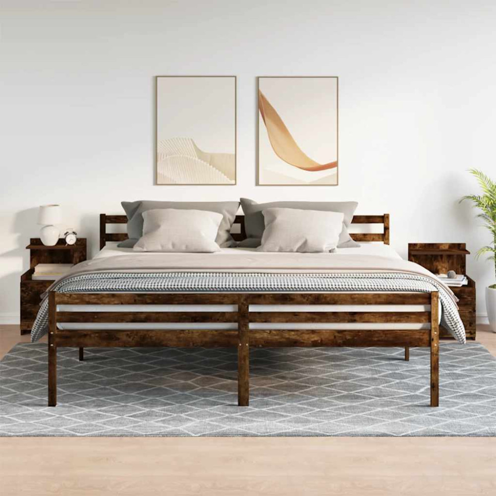 Produktbild för Sängbord 2 st med 2 lådor rökt ek 40x36,5x62 cm