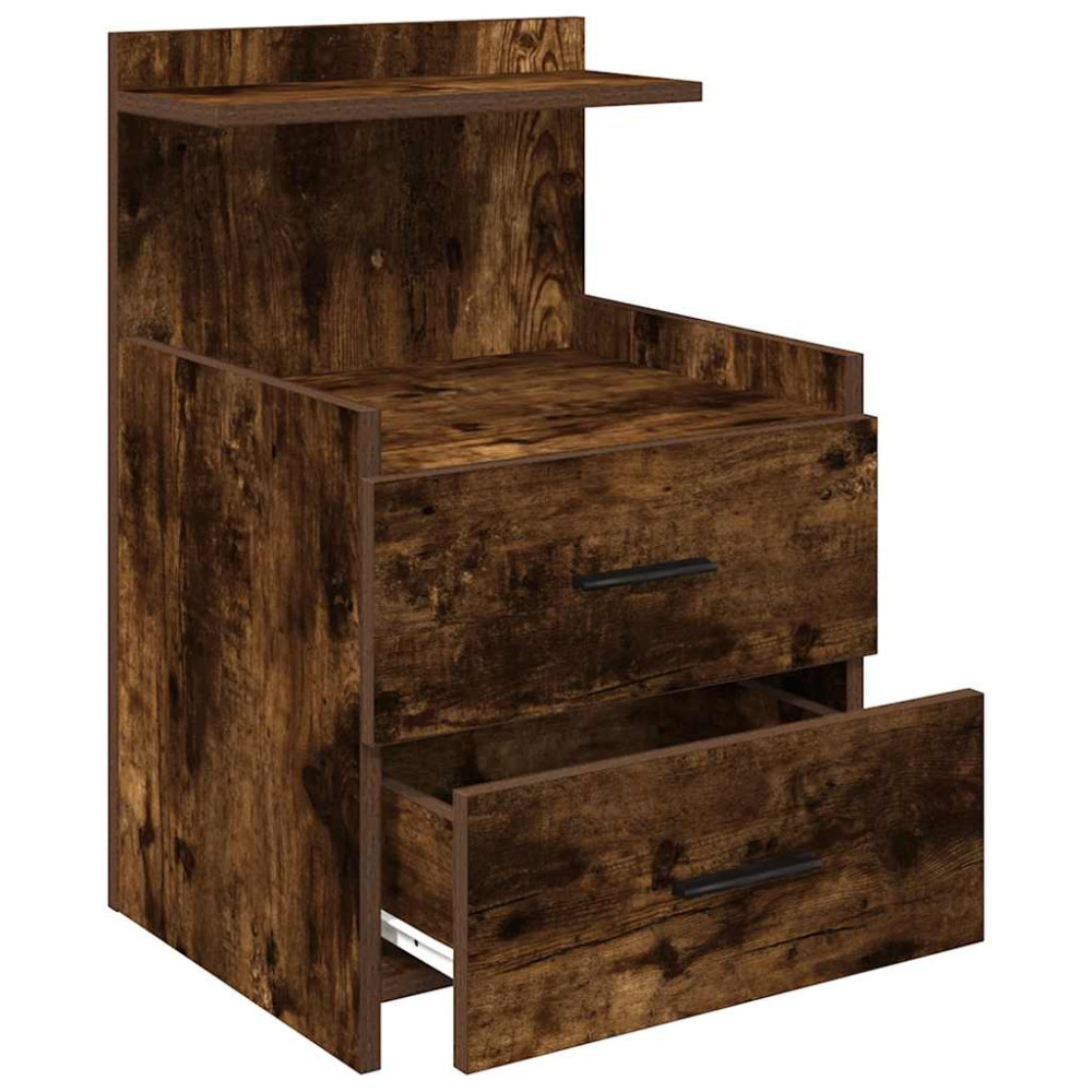 Produktbild för Sängbord 2 st med 2 lådor rökt ek 40x36,5x62 cm