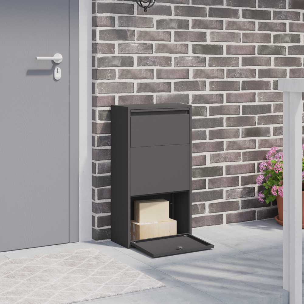 Produktbild för Paketbox med lagring med dörr Svart 44 x 22 x 82 cm Stål
