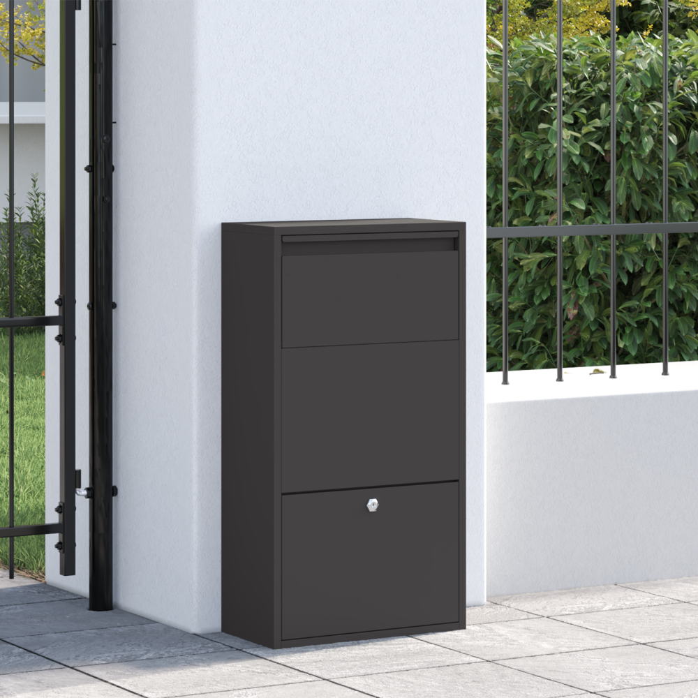 Produktbild för Paketbox med lagring med dörr Svart 44 x 22 x 82 cm Stål