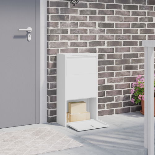 vidaXL Paketbox med lagring med dörr med lås Vit 44 x 22 x 82 cm Stål