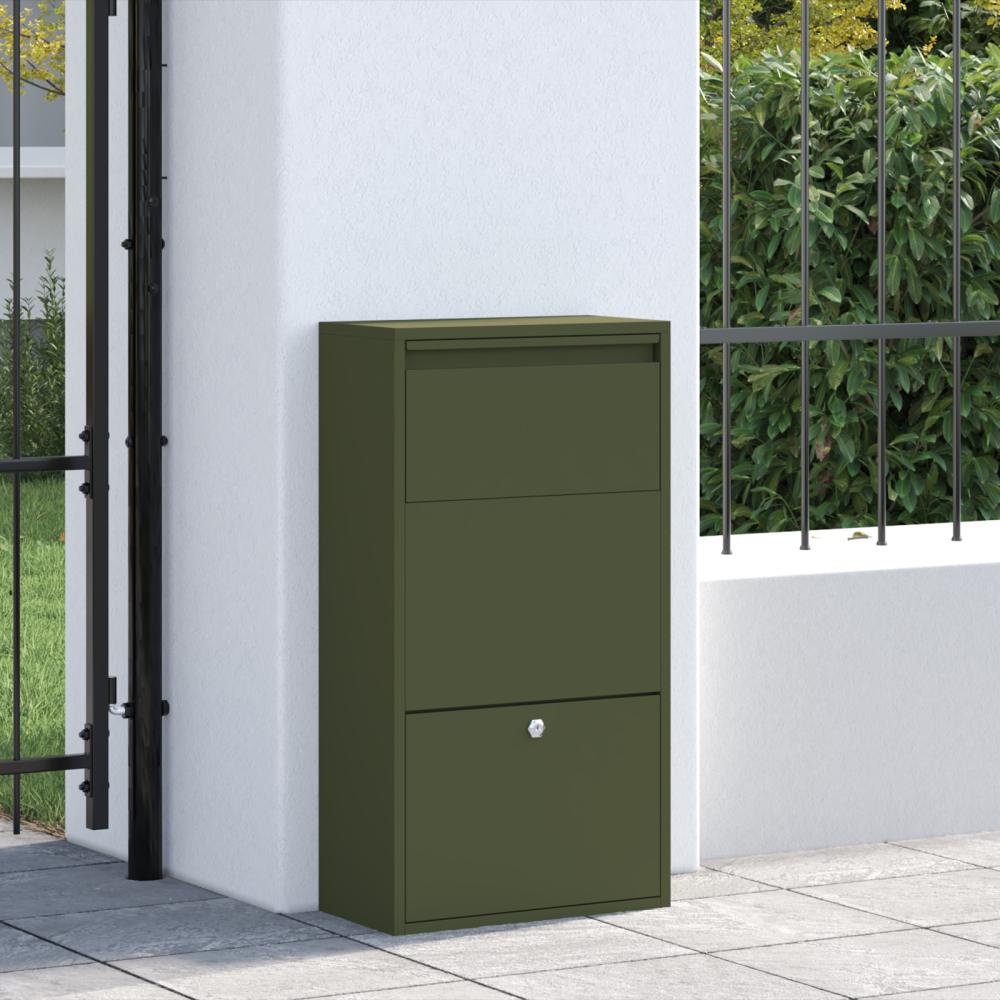Produktbild för Paketbox med lagring med dörr Olivgrön 44 x 22 x 82 cm Stål