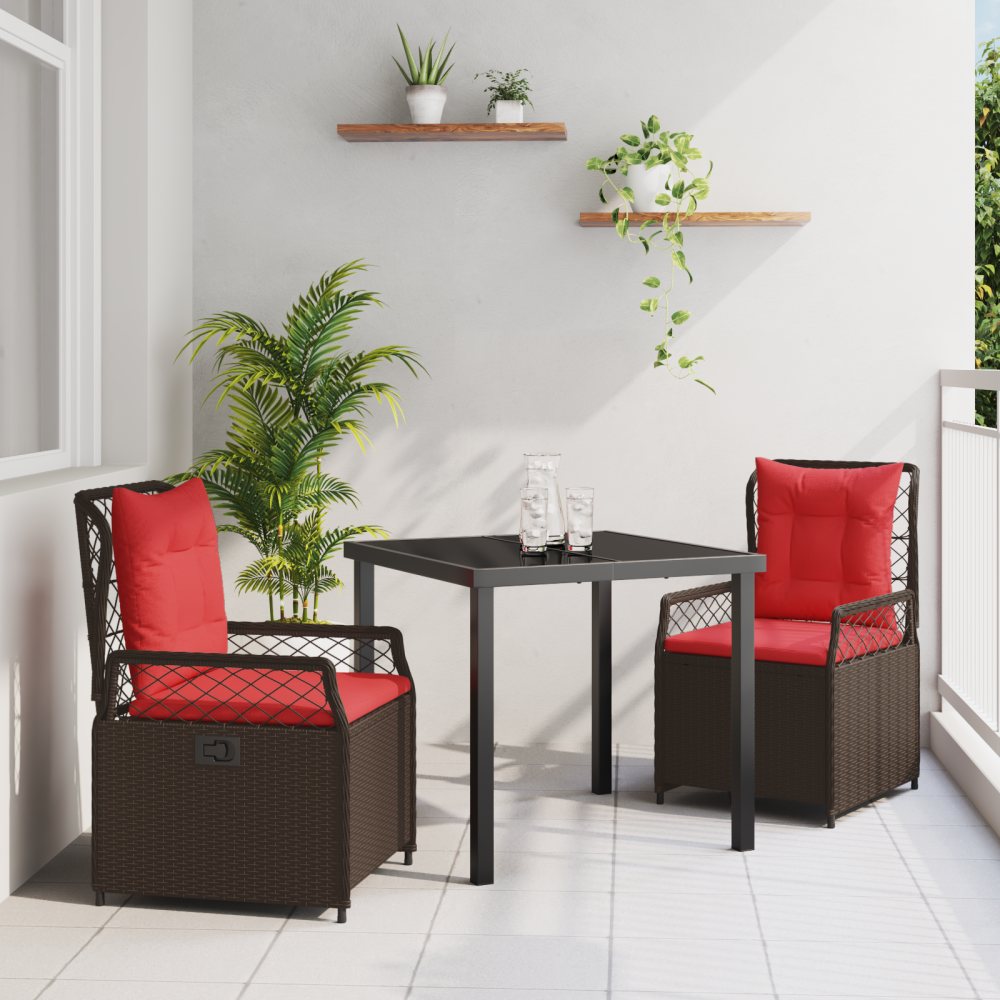 Produktbild för Trädgårdsmöbelset 3 pcs Brun konstrotting