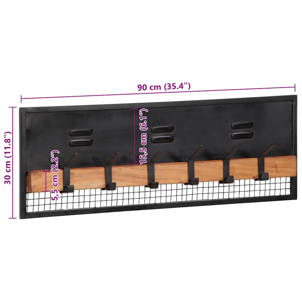 Produktbild för Vägghängd klädhängare 90x11x30 cm mango i massivt trä