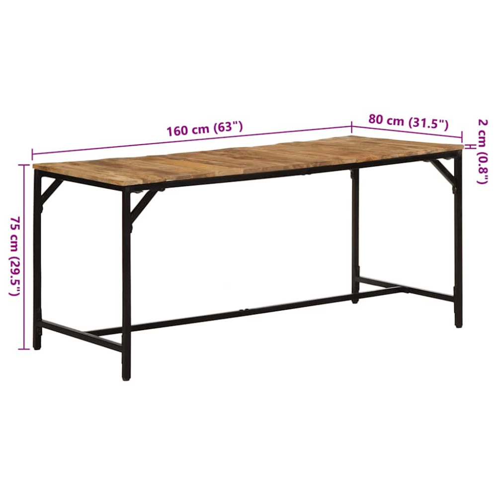 Produktbild för Matbord 160x80x75 cm massivt trä grov mango