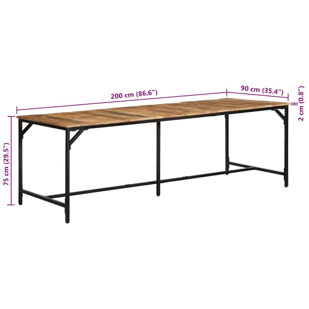 Produktbild för Matbord 220x90x75 cm massivt trä grov mango