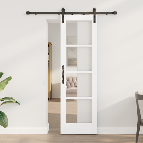 vidaXL Skjutdörr ORKDAL Vit 61 x 198,5 cm Massivt tallträ och glas