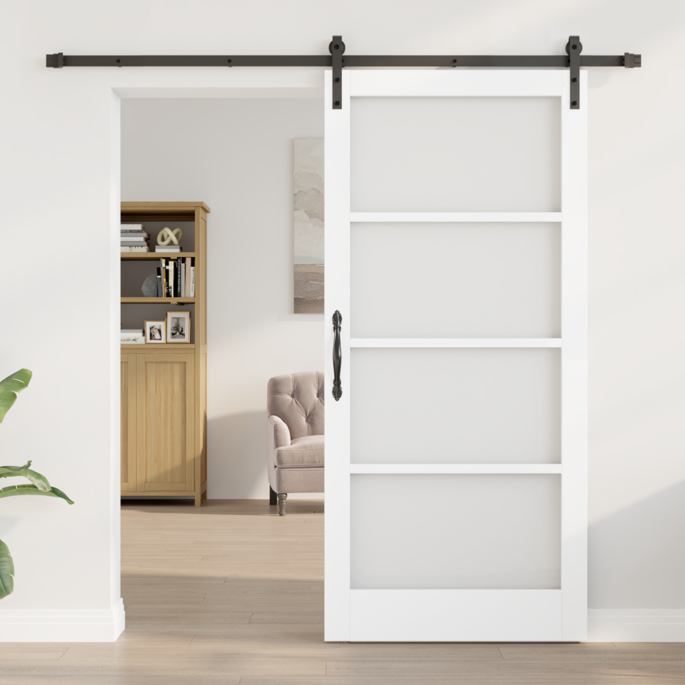 Produktbild för Skjutdörr ORKDAL Vit 93 x 202 cm Massivt tallträ och glas